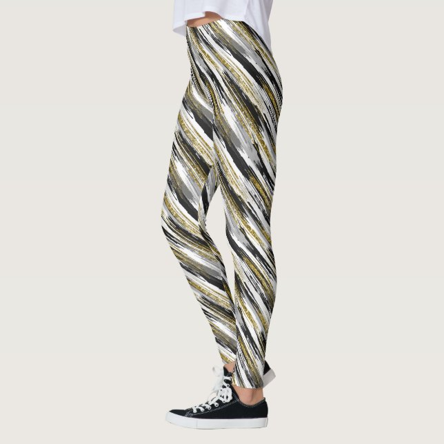 Legging Abstrato Moderno de Brilho Dourado Preto (Esquerda)