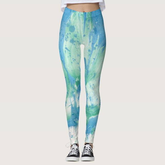 Legging Abstrato Moderno de Tendência Verde Azul Personali (Frente)