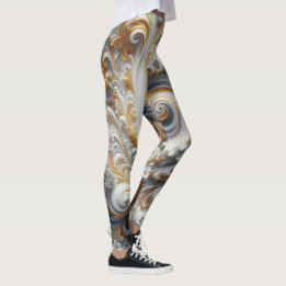 Legging Abstrato Moderno Girando Ouro, Preto e Branco
