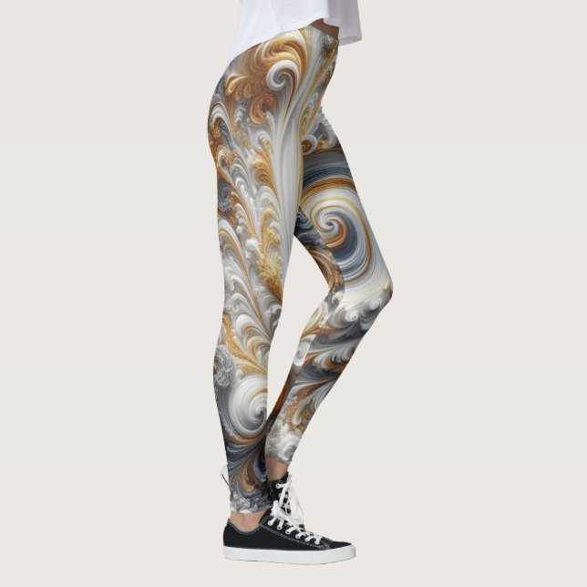 Legging Abstrato Moderno Girando Ouro, Preto e Branco (Direita)