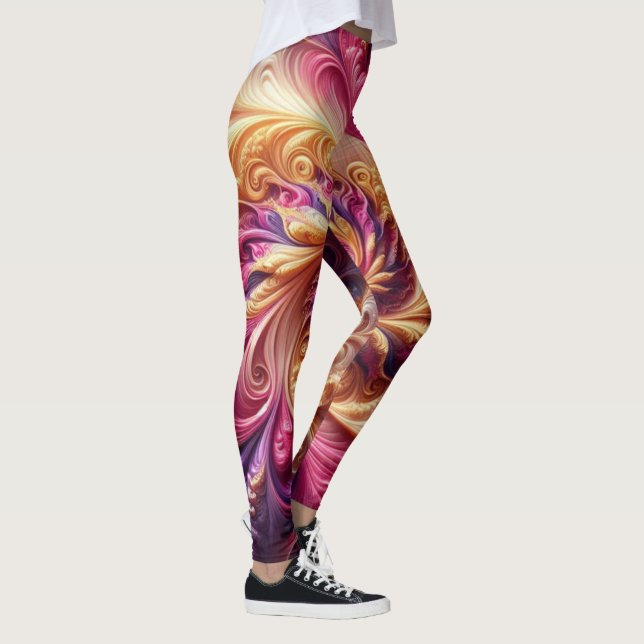 Legging Abstrato Moderno Girando Rosa, Dourado e Roxo (Direita)