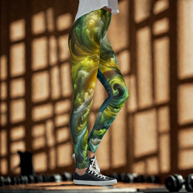Legging Abstrato moderno girando verde brilhante (Criador carregado)