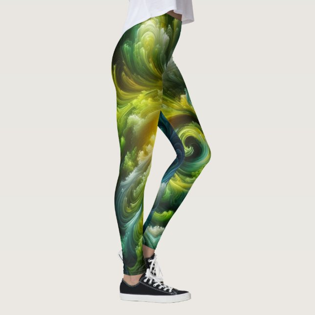 Legging Abstrato moderno girando verde brilhante (Direita)