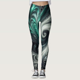 Legging Abstrato moderno girando verde, prata e preto