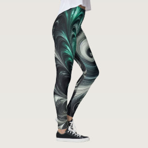 Legging Abstrato moderno girando verde, prata e preto