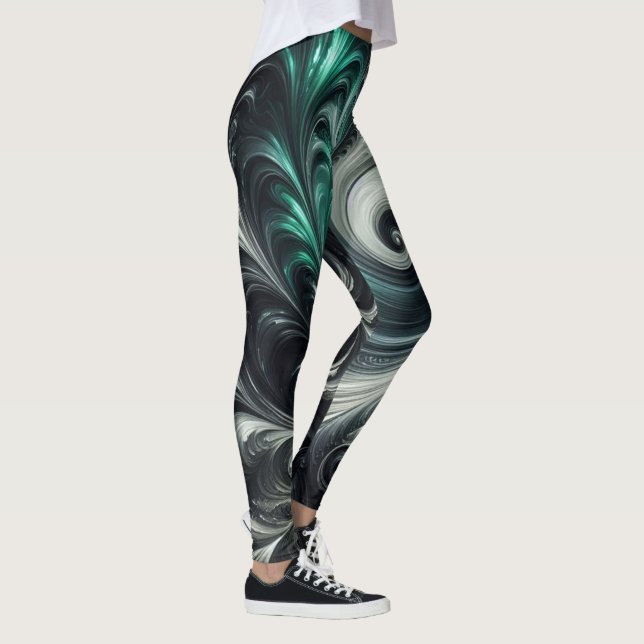 Legging Abstrato moderno girando verde, prata e preto (Direita)