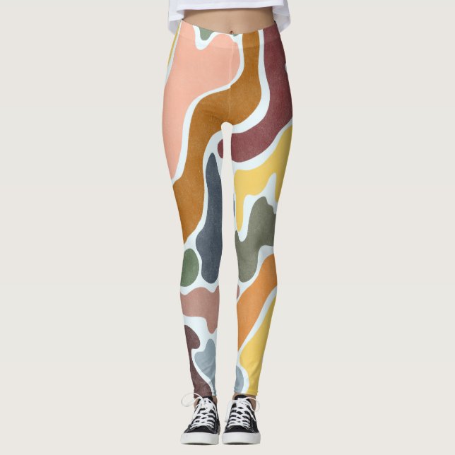 Legging Abstrato moderno, ilustração de tons de terra. (Frente)