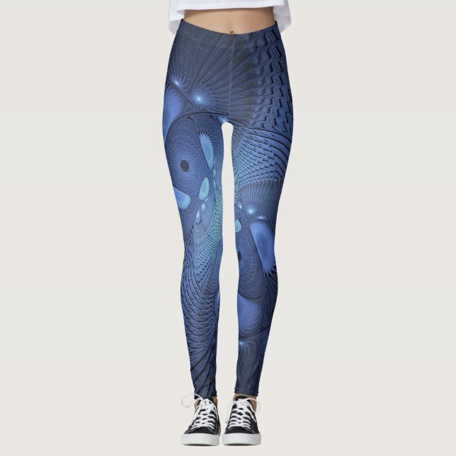 Legging Abstrato moderno Trendy Dusk Blue Fractal Art (Frente)