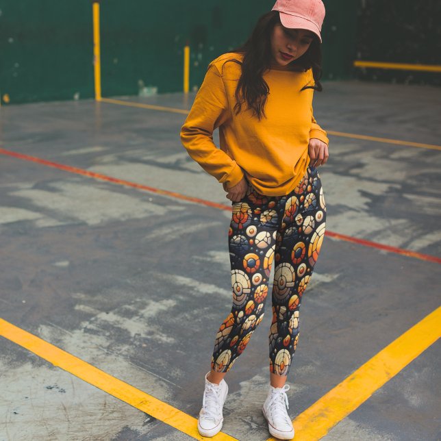 Legging Abstrato Mosaico Círculos Marinho Laranja (Criador carregado)