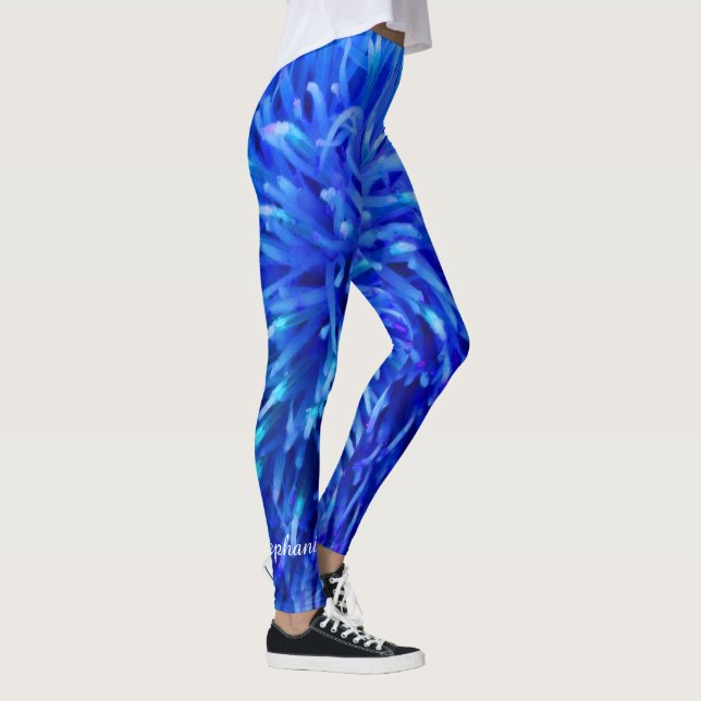 Legging Abstrato multiazul floral, nome personalizado (Direita)
