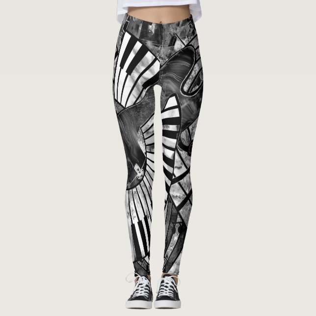 Legging Abstrato Music Art - Texturas mistas em escala de  (Frente)