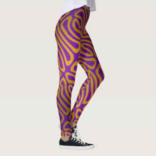 Legging Abstrato negrito, púrpura escura e padrão amarelo