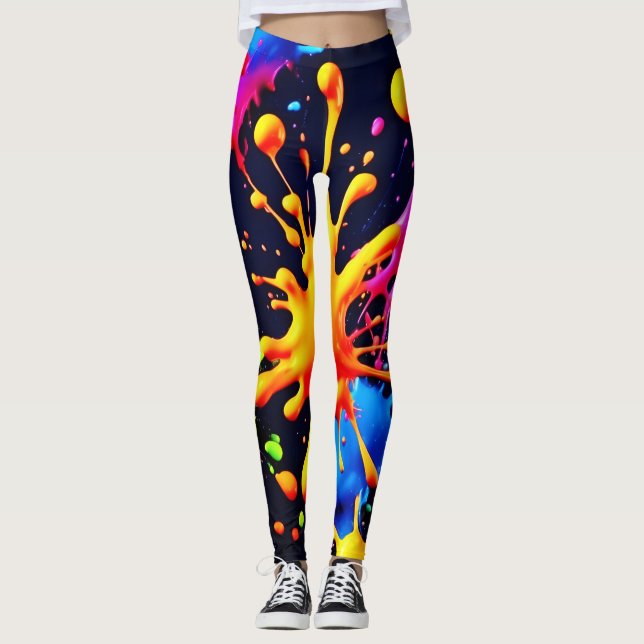 Legging Abstrato Neon Paint Splash Trabalho de arte (Frente)