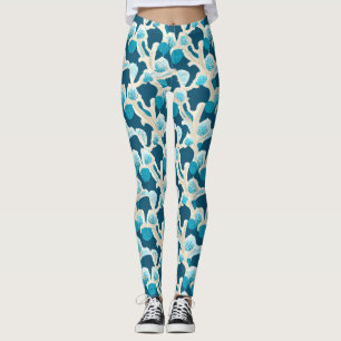 Legging Abstrato Oceano Azul Padrão costeiro