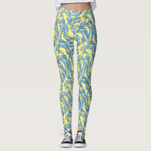Legging Abstrato padrão 2 tons Azul.b Amarelo BG