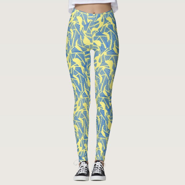 Legging Abstrato padrão 2 tons Azul.b Amarelo BG (Frente)