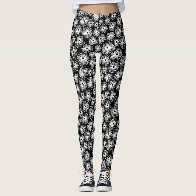 Legging Abstrato Pattern 101115 - White on Black (Padrão d (Frente)