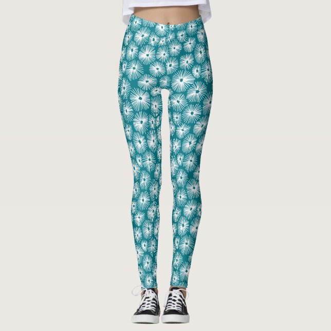 Legging Abstrato Pattern 101115 - White on Dk Turquoise (Frente)