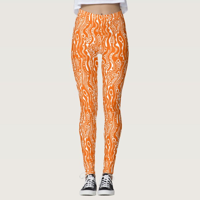Legging Abstrato Pattern 130621 - Laranja e branco (Frente)