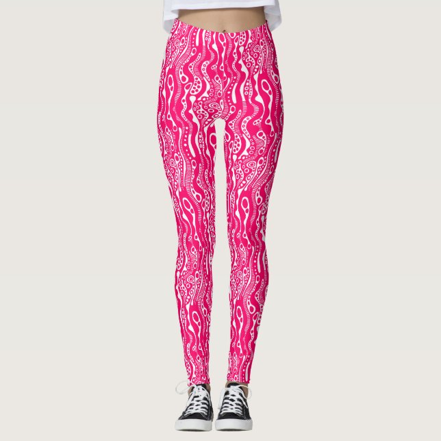 Legging Abstrato Pattern 130621 - Neon Red on White (Frente)