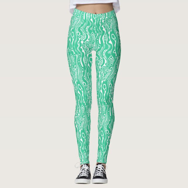 Legging Abstrato Pattern 130621 - Sea Green on White (Frente)
