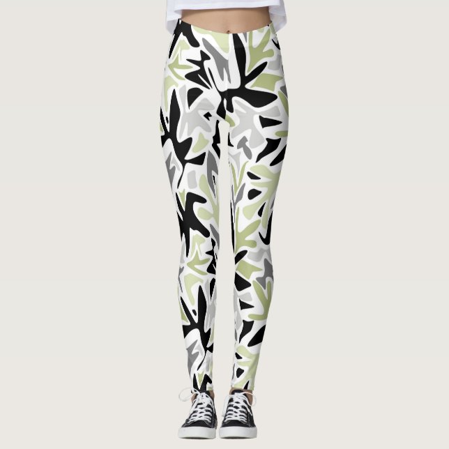 Legging Abstrato, Preto e Verde, Juventude, Moderno, Criat (Frente)
