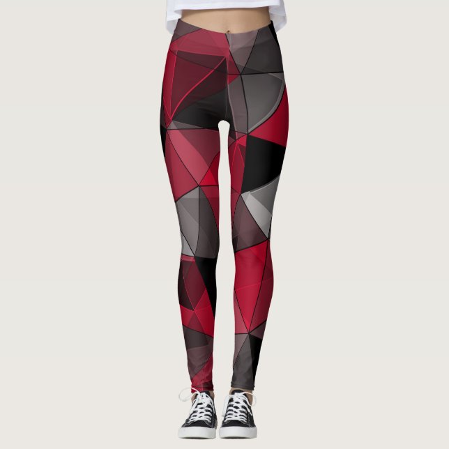 Legging Abstrato, preto e vermelho, triângulo, geométrico, (Frente)