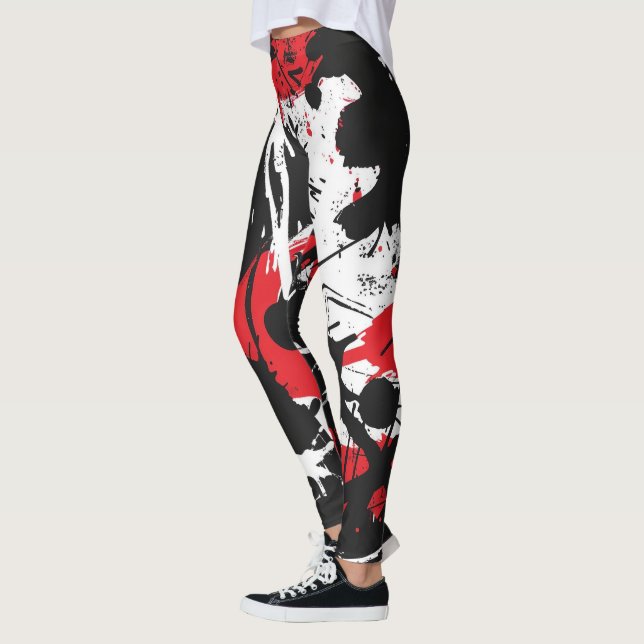 Legging Abstrato preto, vermelho, branco (Esquerda)