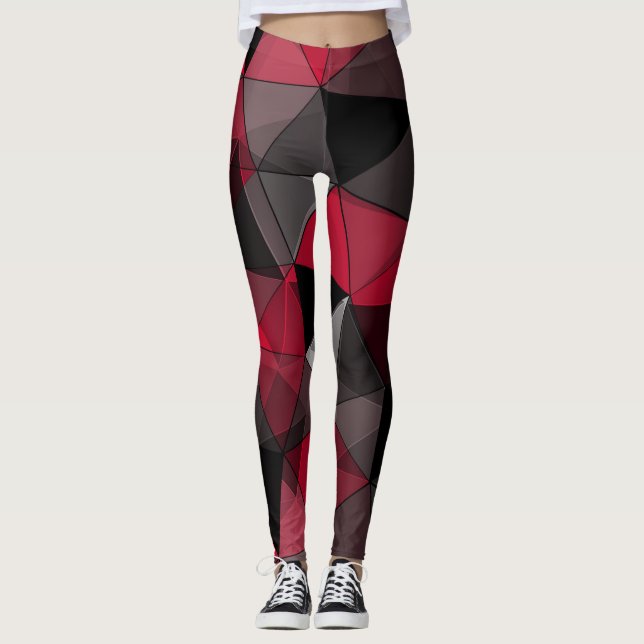 Legging Abstrato preto, vermelho, geométrico das cinzas. (Frente)