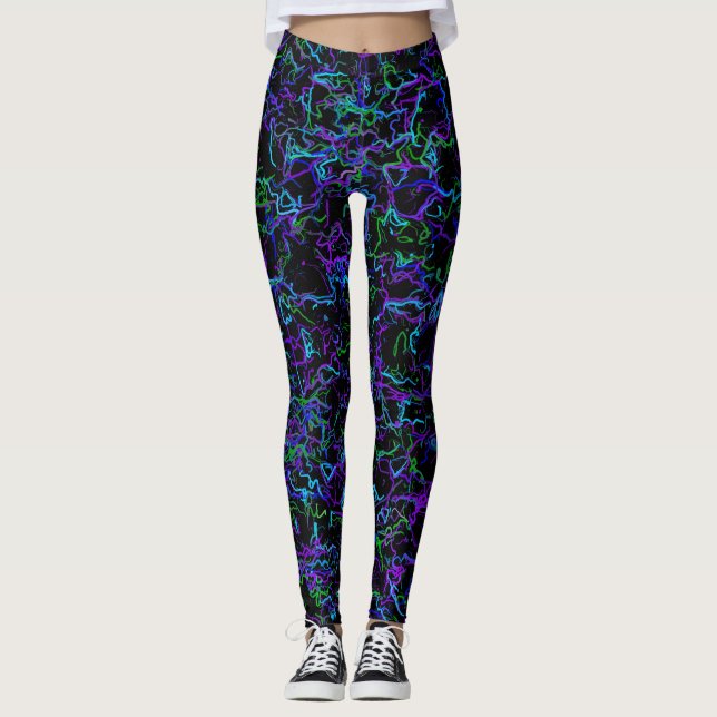 Legging Abstrato púrpura, preta e azul (Frente)