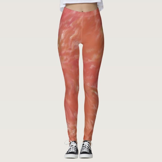 Legging Abstrato Quente de Arte Laranja Vermelha Impressão (Frente)