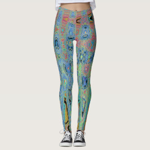 Legging Abstrato Retro Ondas Atômicas com de Groovy Azul d