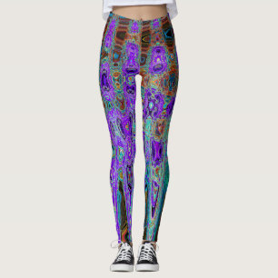Legging Abstrato Retro-Ondas Atômicas de Groovy Colorida R