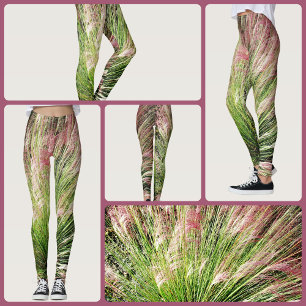 Legging Abstrato Rosa e Verde inspirado em Monet de Grama 