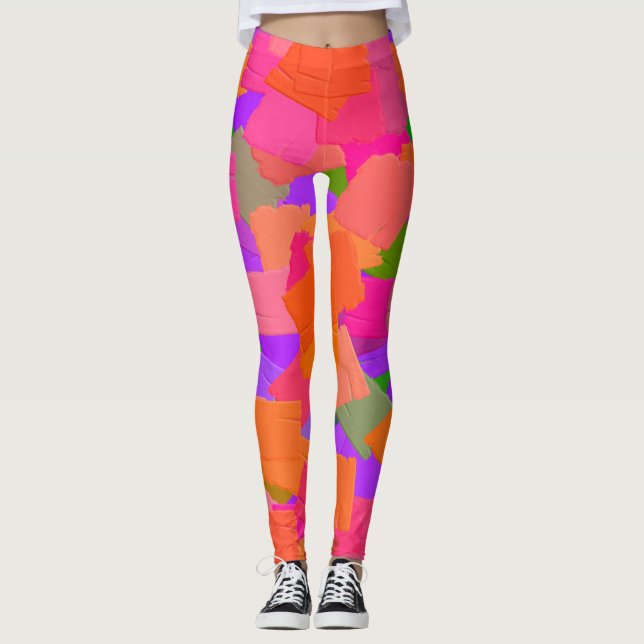 Legging Abstrato rosa, laranja e roxo (Frente)