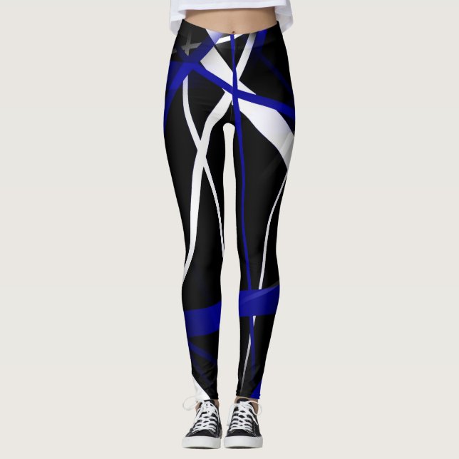 Legging Abstrato Royal Blue/White Lines sem costura (Frente)