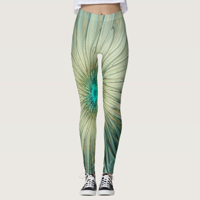 Legging Abstrato Sage Green Fantasy Flor Arte Fractal (Frente)