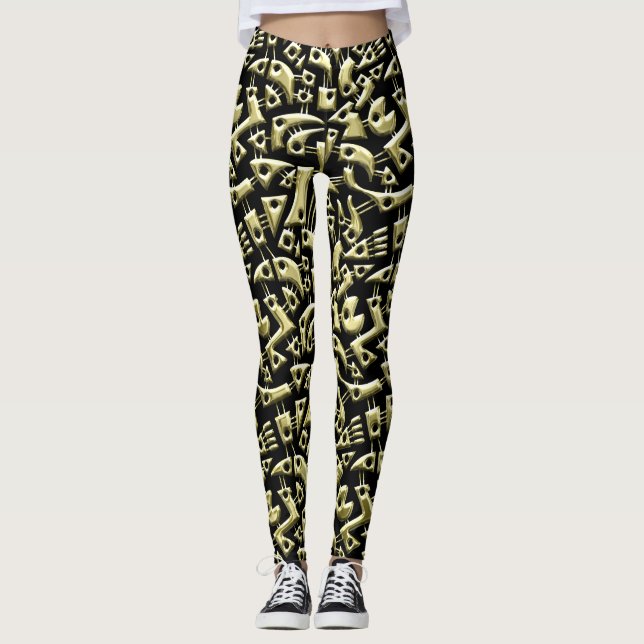 Legging Abstrato Shapes 180318 - Dourado brilhante (Frente)