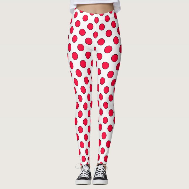 Legging Abstrato simples na moda vermelho bolinhas branco  (Frente)