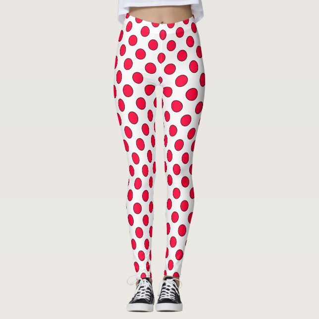 Legging Abstrato simples na moda vermelho bolinhas branco  (Frente)
