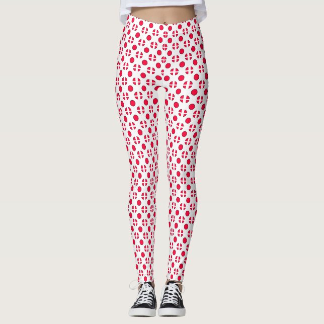 Legging Abstrato simples na moda vermelho bolinhas branco  (Frente)