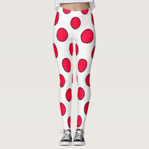 Legging Abstrato simples na moda vermelho bolinhas branco 