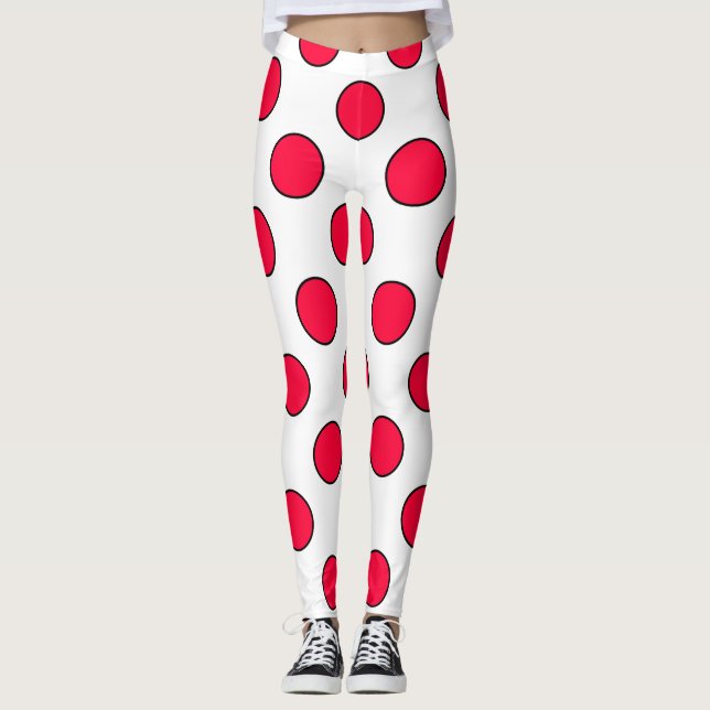 Legging Abstrato simples na moda vermelho bolinhas branco  (Frente)