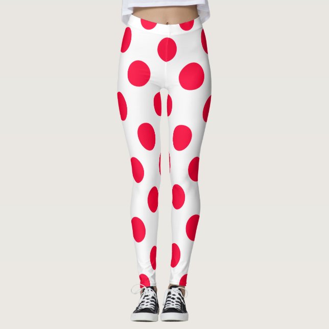 Legging Abstrato simples na moda vermelho bolinhas branco  (Frente)