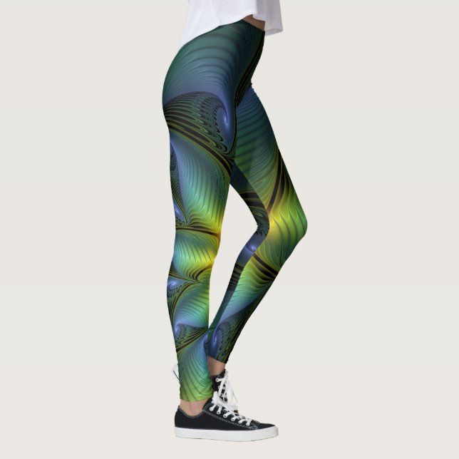 Legging Abstrato Star, Ouro Verde brilhante Arte Fractal (Direita)