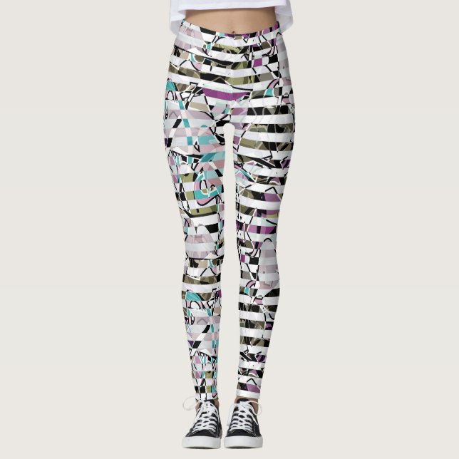 Legging Abstrato stripes de padrão listradas beige turques (Frente)
