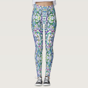 Legging Abstrato Trippy em roxo, azul, verde em branco
