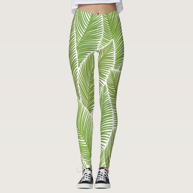 Legging Abstrato verde floral, fundo sem costura. (Frente)