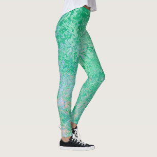 Legging Abstrato verde-mar brilhante, Primavera de tinta a