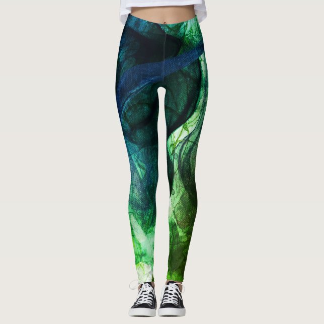 Legging Abstrato Verde Moderno Colorido Vibrante (Frente)